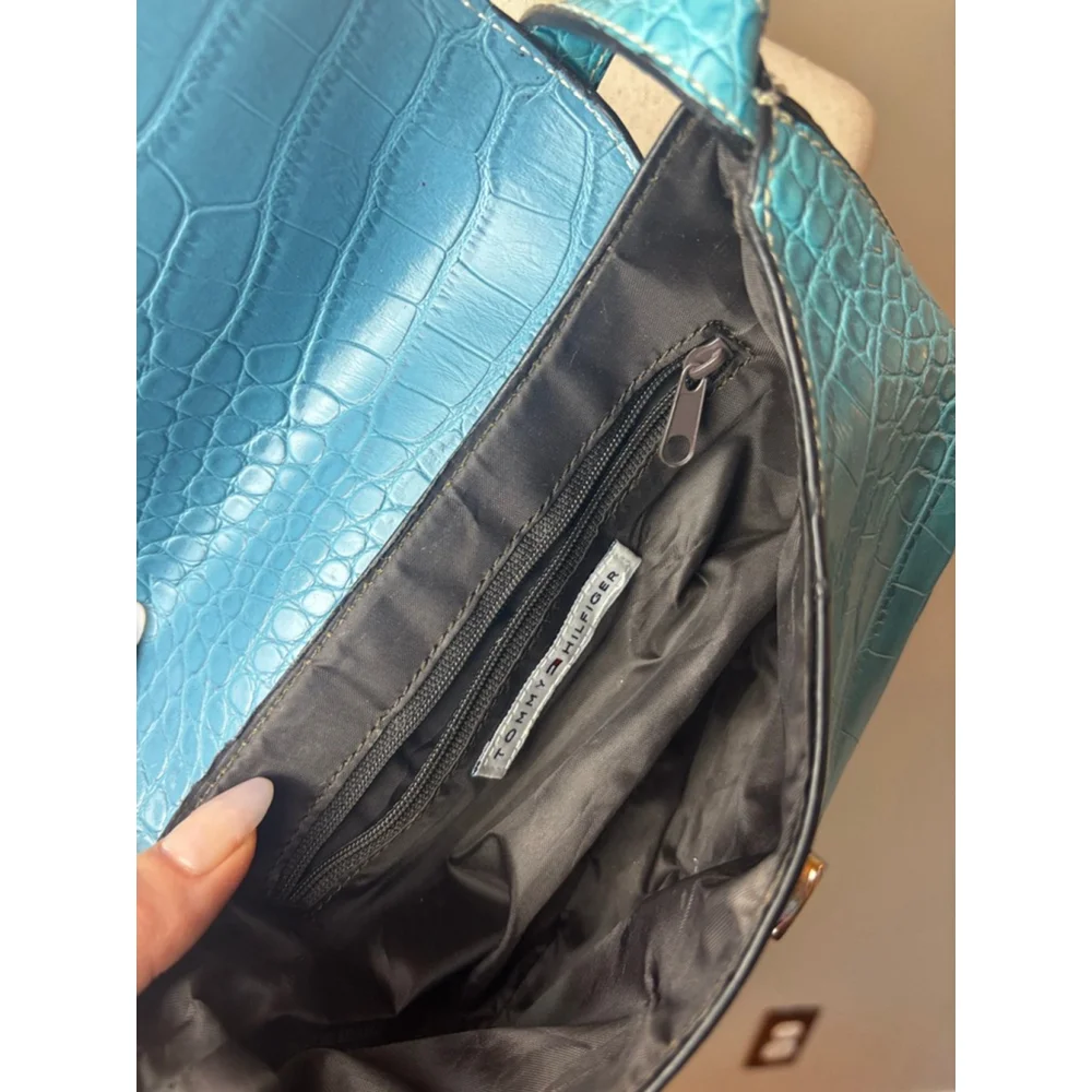 Y2k vintage mini Tommy Hilfiger Teal Croc Embossed Shoulder Bag One Size
